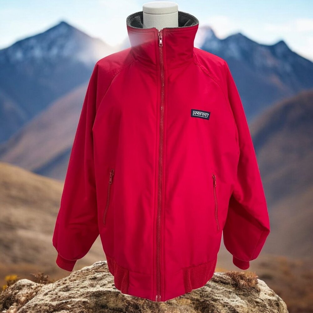Lands End Red Fleece Lined‎ Jacket M Outdoors Hiking Winter Trail Gorpcore Warm